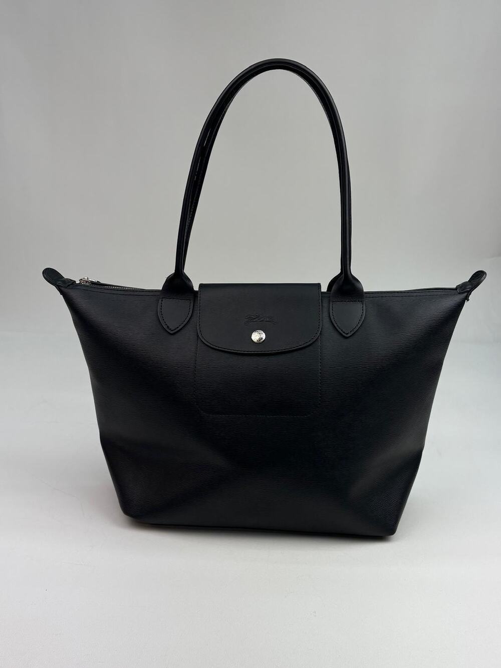 Longchamp Le Pliage Modele Depose Leather Tote Shoulder Handbag Black 16in Large